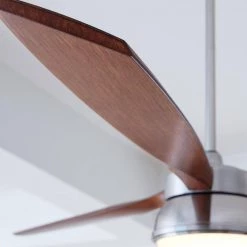 Destin 57 in. Integrated LED Indoor/Outdoor Brushed Steel Ceiling Fan with Koa Blades and Remote Control by Monte Carlo -Justice Design Sales brushed steel with koa blades monte carlo ceiling fans with lights 3dstr57bsd 1f 1000