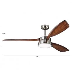 Destin 57 in. Integrated LED Indoor/Outdoor Brushed Steel Ceiling Fan with Koa Blades and Remote Control by Monte Carlo -Justice Design Sales brushed steel with koa blades monte carlo ceiling fans with lights 3dstr57bsd 4f 1000