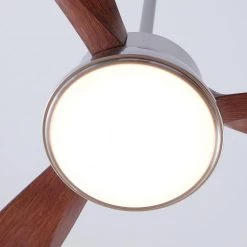 Destin 57 in. Integrated LED Indoor/Outdoor Brushed Steel Ceiling Fan with Koa Blades and Remote Control by Monte Carlo -Justice Design Sales brushed steel with koa blades monte carlo ceiling fans with lights 3dstr57bsd c3 1000