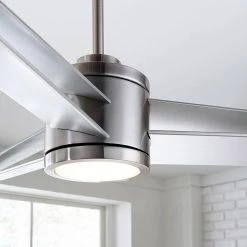 Armstrong 60 in. LED Indoor/Outdoor Brushed Steel Ceiling Fan with Silver Blades with Light Kit and Remote Control by Monte Carlo -Justice Design Sales brushed steel with silver blades monte carlo ceiling fans with lights 3amr60bsd d4 1000