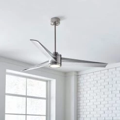 Armstrong 60 in. LED Indoor/Outdoor Brushed Steel Ceiling Fan with Silver Blades with Light Kit and Remote Control by Monte Carlo -Justice Design Sales brushed steel with silver blades monte carlo ceiling fans with lights 3amr60bsd fa 1000