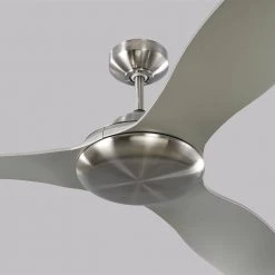 Stockton 60 in. Integrated LED Indoor/Outdoor Brushed Steel Ceiling Fan with Silver Blades and Remote Control by Monte Carlo -Justice Design Sales brushed steel with silver blades monte carlo ceiling fans with lights 3str60bsd fa 1000