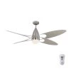 Butterfly 54 in. Integrated LED Indoor/Outdoor Brushed Steel Ceiling Fan Silver Blades and Remote Control by Monte Carlo -Justice Design Sales brushed steel with silver blades monte carlo ceiling fans with lights 4bfr54bsd v1 64 1000