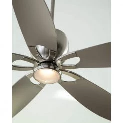 Lily 56 in. Integrated LED Indoor/Outdoor Brushed Steel Flush Mount Ceiling Fan with Silver Blades and Remote Control by Monte Carlo -Justice Design Sales brushed steel with silver blades monte carlo ceiling fans with lights 5llr56bsd v1 a0 1000