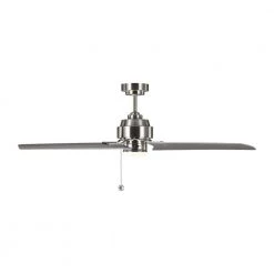 Arcade 54 in. Indoor Brushed Steel Ceiling Fan with Silver Blades and 3-Speed Pull Chain by Monte Carlo -Justice Design Sales brushed steel with silver blades monte carlo ceiling fans without lights 3ar54bs 1f 1000