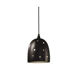 Sun Dagger 1-Light Large Scattered Stars Bell Carbon Matte Black Ceramic Pendant by Justice Design