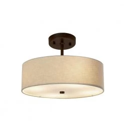 Textile Classic 2-Light Dark Bronze Drum Pendant with Cream Linen Fabric Shade by Justice Design