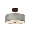 Textile Classic 2-Light Dark Bronze Drum Pendant with Gray Linen Fabric Shade by Justice Design
