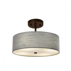 Textile Classic 2-Light Dark Bronze Drum Pendant with Gray Linen Fabric Shade by Justice Design