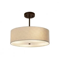 Textile Classic 3-Light Dark Bronze Drum Pendant with Cream Linen Fabric Shade by Justice Design