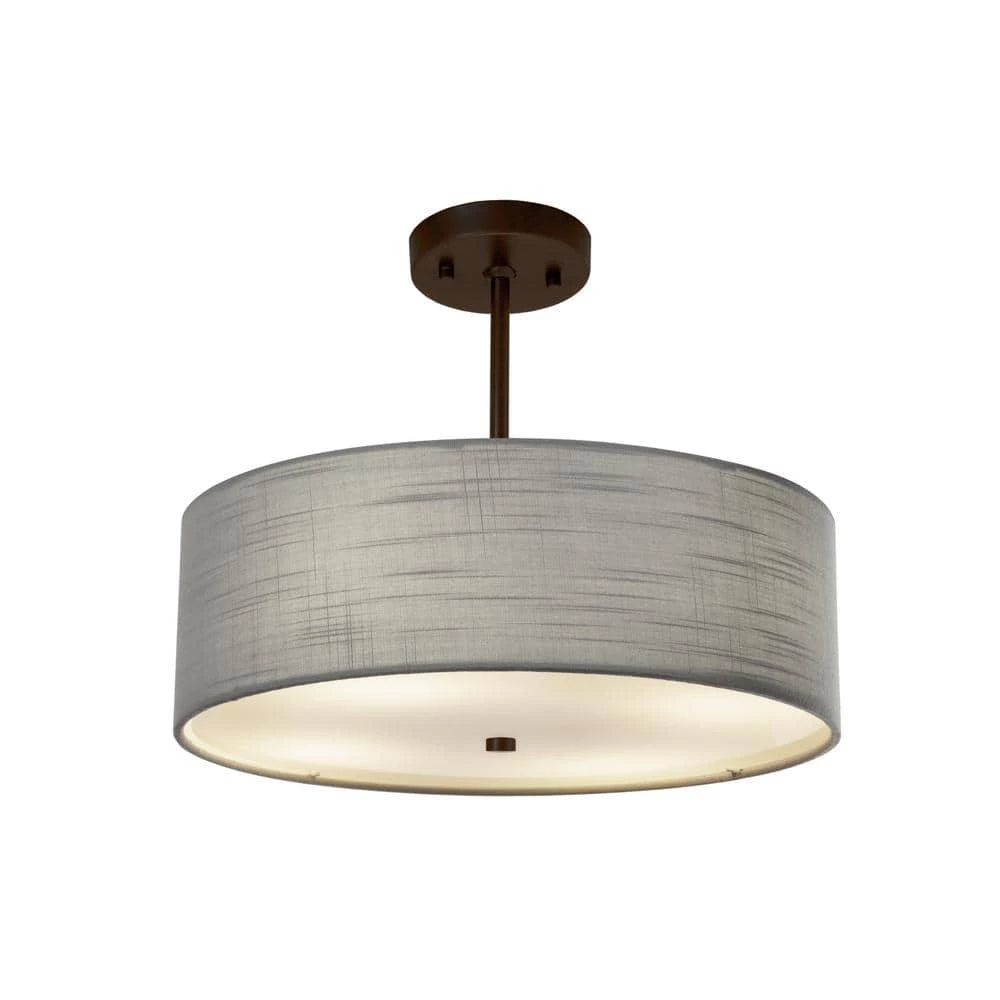 Textile Classic 3-Light Dark Bronze Drum Pendant with Gray Linen Fabric Shade by Justice Design 3 Textile Classic 3-Light Dark Bronze Drum Pendant with Gray Linen Fabric Shade by Justice Design