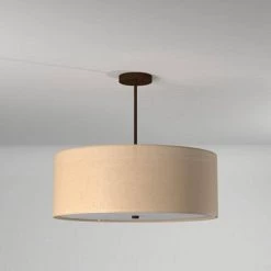 Textile Classic 6-Light Dark Bronze Drum Pendant with Cream Linen Fabric Shade by Justice Design -Justice Design Sales dark bronze justice design chandeliers fab 9592 crem dbrz 44 1000