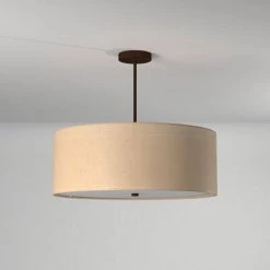 Textile Classic 6-Light Dark Bronze Drum Pendant with Cream Linen Fabric Shade by Justice Design -Justice Design Sales dark bronze justice design chandeliers fab 9592 crem dbrz 4f 1000
