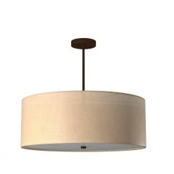 Textile Classic 6-Light Dark Bronze Drum Pendant with Cream Linen Fabric Shade by Justice Design -Justice Design Sales dark bronze justice design chandeliers fab 9592 crem dbrz 76 1000