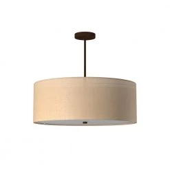 Textile Classic 6-Light Dark Bronze Drum Pendant with Cream Linen Fabric Shade by Justice Design -Justice Design Sales dark bronze justice design chandeliers fab 9592 crem dbrz fa 1000