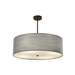 Textile Classic 6-Light Dark Bronze Drum Pendant with Gray Linen Fabric Shade by Justice Design