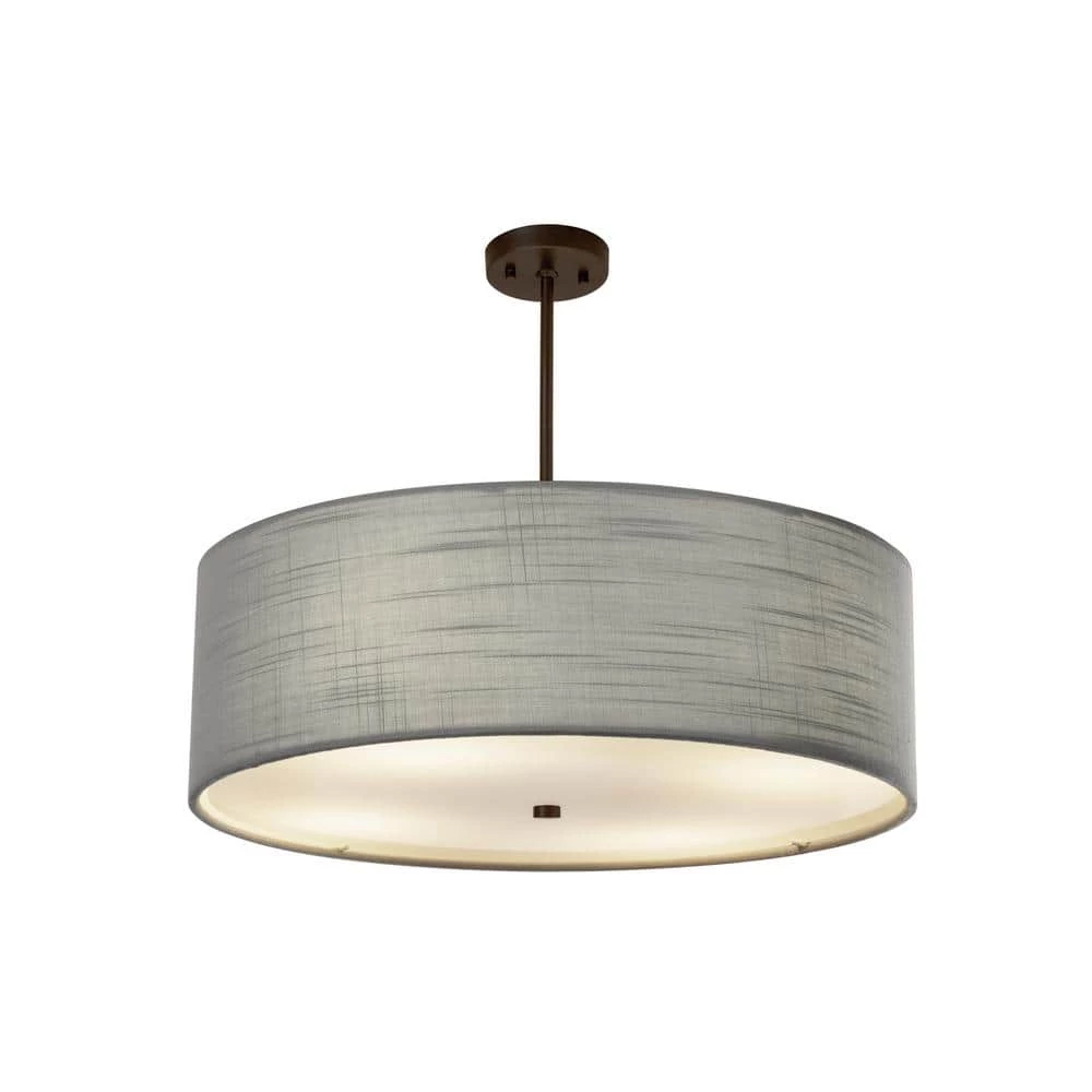 Textile Classic 6-Light Dark Bronze Drum Pendant with Gray Linen Fabric Shade by Justice Design 3 Textile Classic 6-Light Dark Bronze Drum Pendant with Gray Linen Fabric Shade by Justice Design