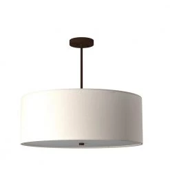 Textile Classic 6-Light Dark Bronze Drum Pendant with White Linen Fabric Shade by Justice Design -Justice Design Sales dark bronze justice design chandeliers fab 9592 whte dbrz 1d 1000