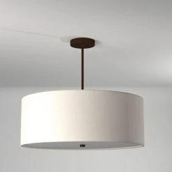 Textile Classic 6-Light Dark Bronze Drum Pendant with White Linen Fabric Shade by Justice Design -Justice Design Sales dark bronze justice design chandeliers fab 9592 whte dbrz 44 1000