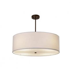 Textile Classic 6-Light Dark Bronze Drum Pendant with White Linen Fabric Shade by Justice Design