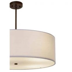 Textile Classic 6-Light Dark Bronze Drum Pendant with White Linen Fabric Shade by Justice Design -Justice Design Sales dark bronze justice design chandeliers fab 9592 whte dbrz c3 1000