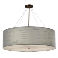 Textile Classic 8-Light Dark Bronze Drum Pendant with Gray Linen Fabric Shade by Justice Design