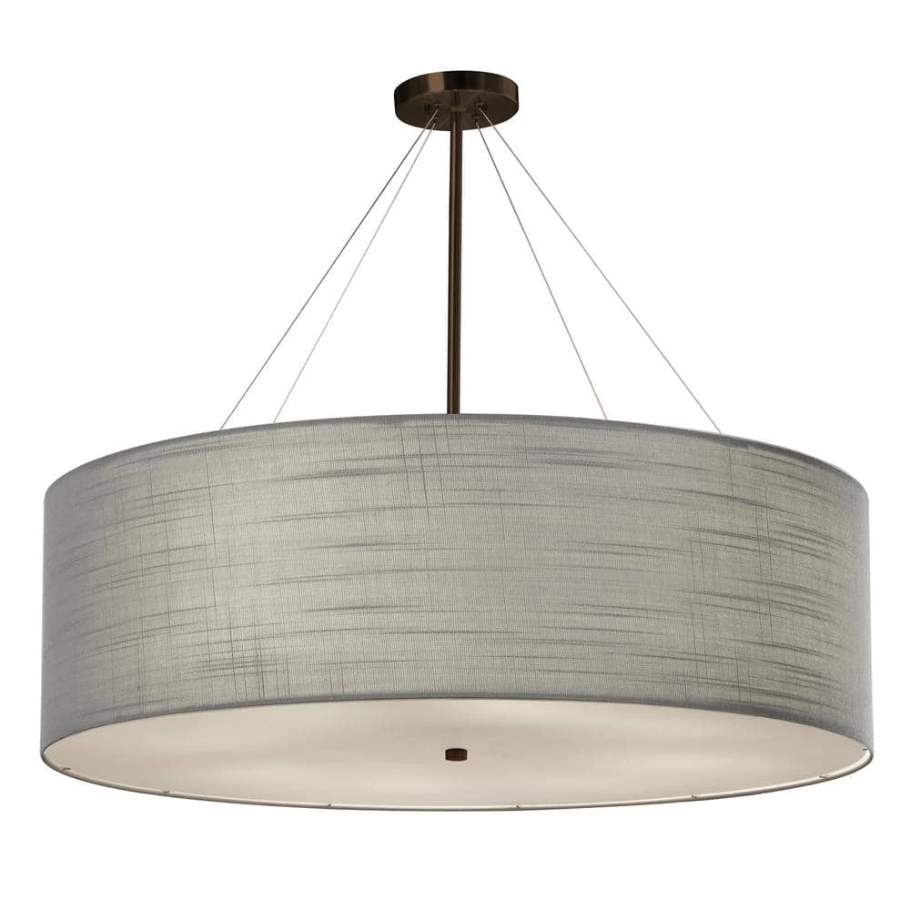 Textile Classic 8-Light Dark Bronze Drum Pendant with Gray Linen Fabric Shade by Justice Design 3 Textile Classic 8-Light Dark Bronze Drum Pendant with Gray Linen Fabric Shade by Justice Design