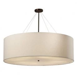 Textile Classic 8-Light Dark Bronze Drum Pendant with Cream Linen Fabric Shade by Justice Design
