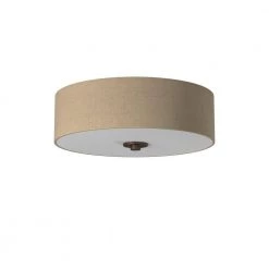 Textile Classic 15 in. 3-Light Dark Bronze Close-to-Ceiling Drum Flush Mount with Cream Linen Fabric Shade by Justice Design -Justice Design Sales dark bronze justice design flush mount lights fab 9595 crem dbrz 4f 1000
