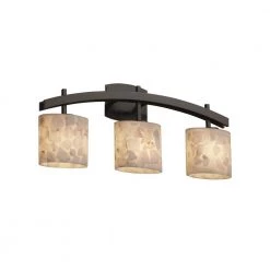 Alabaster Rocks Archway 3-Light Dark Bronze Bath Light with Oval Alabaster Rocks Shade by Justice Design