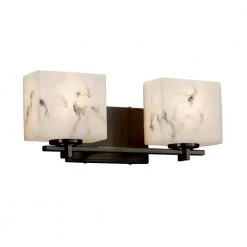 LumenAria Era 2-Light Dark Bronze Bath Light with Faux Alabaster Shade by Justice Design