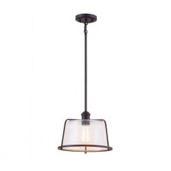 1-Light Integrated LED Dark Bronze, Seeded Shaded Pendant Light by Justice Design