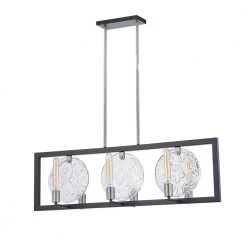 6-Light Matte Black Chandelier Integrated LED Brushed Nickel, Clear Rippled Texture by Justice Design
