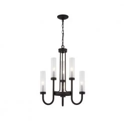 6-Light Integrated LED Matte Black, Clear Frosted Chandelier by Justice Design
