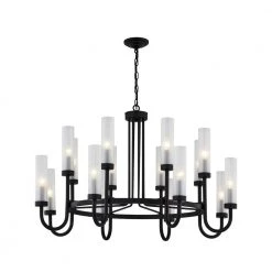 16-Light Matte Black Chandelier Integrated LED, Clear Frosted by Justice Design