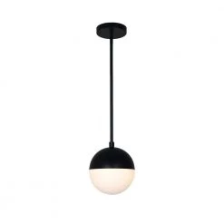 Fusion Ion 5-Watt Integrated LED Matte Black 7 in. Pendant with Opal Glass Shade by Justice Design