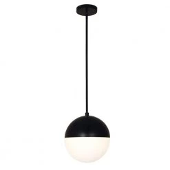 Fusion Ion 5-Watt Integrated LED Matte Black Pendant with Opal Glass Shade by Justice Design