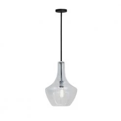 Fusion Harlow 60-Watt Integrated LED Matte Black Pendant with Seeded Glass Shade by Justice Design