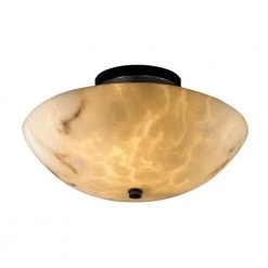 LumenAria 14 in. 2-Light Matte Black Semi-Flush Mount with Faux Alabaster Shade by Justice Design