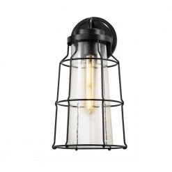 Fusion Zuma 1-Light Matte Black Outdoor Wall Sconce with Seeded Glass Shade by Justice Design