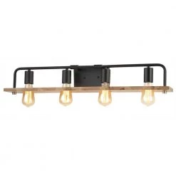 Eco Loft 34 in. 4-Light Matte Black Vanity Light Bar with Natural Wood Shade by Justice Design
