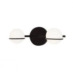 Fusion Centric 14.25 2-Light Matte Black Vanity Light Bar with Opal Glass Shade by Justice Design