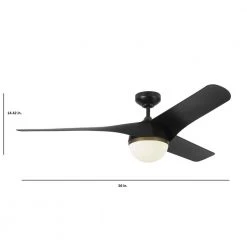 Akova 56 in. Integrated LED Indoor/Outdoor Matte Black Ceiling Fan with Light Kit, DC Motor and 3-Speed Remote Control by Monte Carlo -Justice Design Sales matte black monte carlo ceiling fans with lights 3akr56bkd 1d 1000