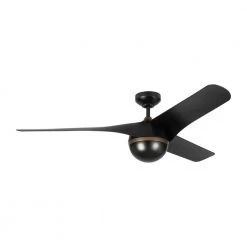 Akova 56 in. Integrated LED Indoor/Outdoor Matte Black Ceiling Fan with Light Kit, DC Motor and 3-Speed Remote Control by Monte Carlo -Justice Design Sales matte black monte carlo ceiling fans with lights 3akr56bkd 66 1000