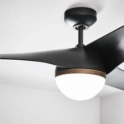 Akova 56 in. Integrated LED Indoor/Outdoor Matte Black Ceiling Fan with Light Kit, DC Motor and 3-Speed Remote Control by Monte Carlo -Justice Design Sales matte black monte carlo ceiling fans with lights 3akr56bkd 76 1000