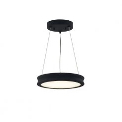Fusion Bevel 21-Watt Integrated LED Matte Black Pendant with Opal Glass Shade by Justice Design