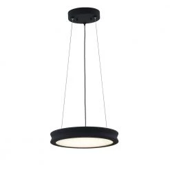 Fusion Bevel 33-Watt Integrated LED Matte Black Pendant with Opal Glass Shade by Justice Design
