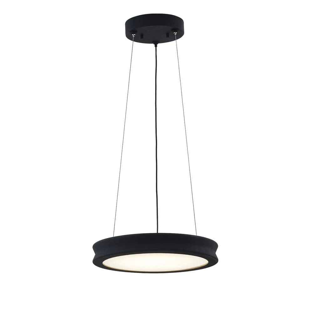 Fusion Bevel 33-Watt Integrated LED Matte Black Pendant with Opal Glass Shade by Justice Design 3 Fusion Bevel 33-Watt Integrated LED Matte Black Pendant with Opal Glass Shade by Justice Design