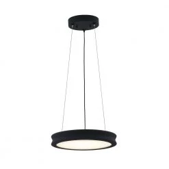 Fusion Bevel 33-Watt Integrated LED Matte Black Pendant with Opal Glass Shade by Justice Design