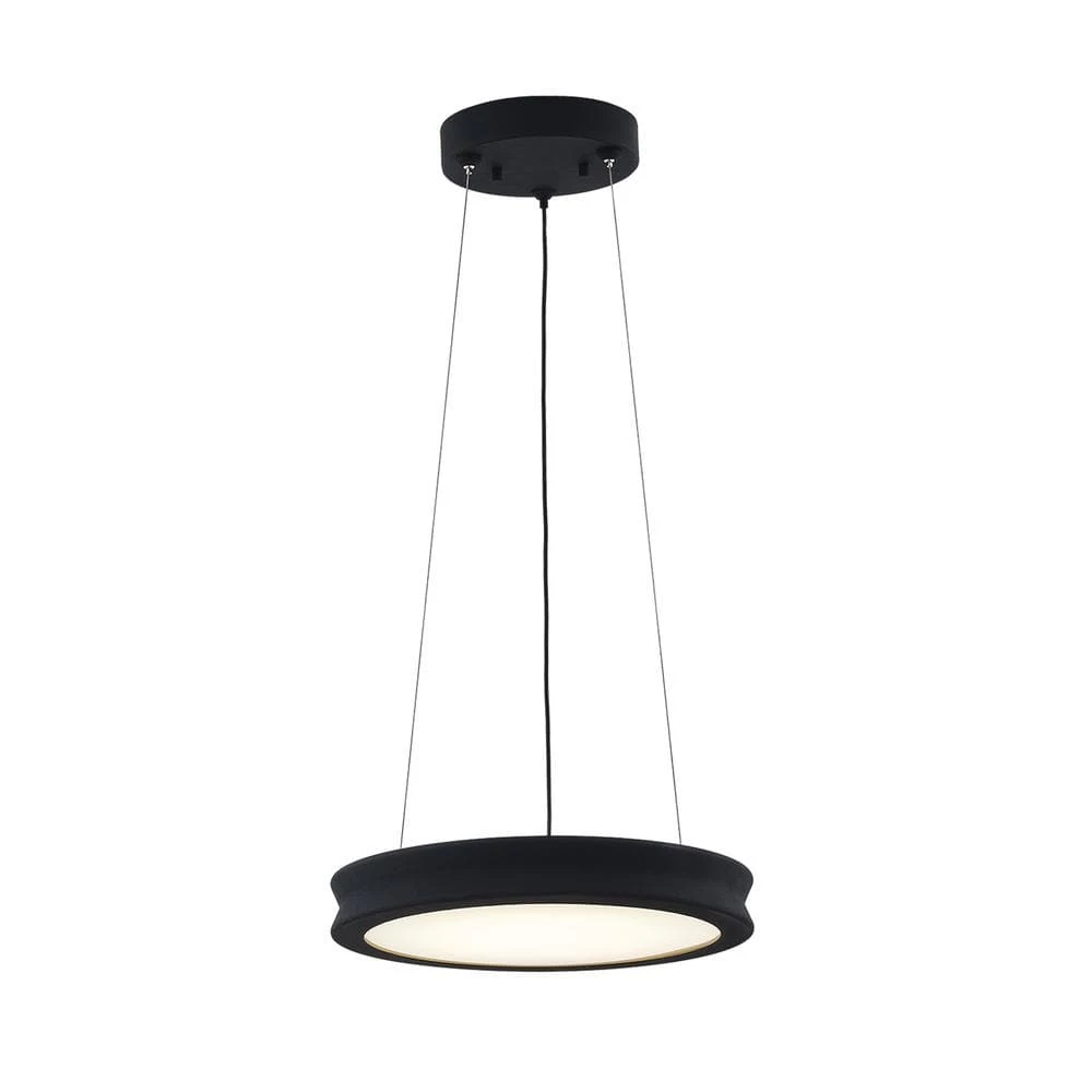 Fusion Bevel 33-Watt Integrated LED Matte Black Pendant with Opal Glass Shade by Justice Design 3 Fusion Bevel 33-Watt Integrated LED Matte Black Pendant with Opal Glass Shade by Justice Design